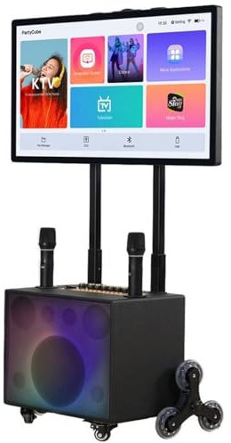 ZIROXI Portable Karaoke Machine Complete Karaoke System Includes Bluetooth Speakers on Wheels, 2 Bluetooth Microphones, Disco Ball, LED Speaker Light, Cell Phone Stand (Color : Black)