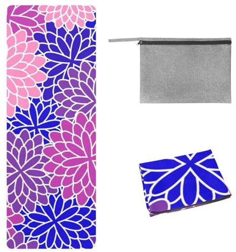 Eslifey Yoga-Handtuch, buntes Blumen-Silhouetten-Muster, rutschfest, schweißabsorbierend, für Hot Yoga, Pilates und Fitness, 185 x 68 cm