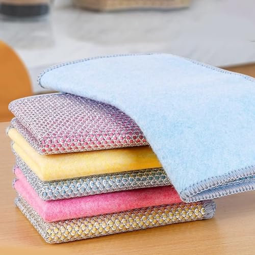 ZYWUOY 10 stracci multiuso per lavare i piatti, panni in filo di acciaio su entrambi i lati, riutilizzabili, per la pulizia della cucina, per lavare piatti e pentole