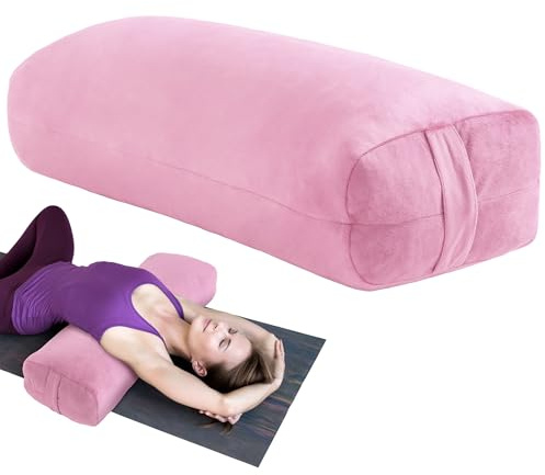 MABOZOO Yoga Bolster Pillow, Rectangular Bolster for Restorative Yoga & Meditation, Professional Meditation Cushion with Carry Handle, 27X10X6 (Pink)