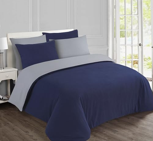 Vision - Flanellvändbara sängkläder - blå/grå - påslakan 260 x 240 cm med 2 örngott för 2 personer, king size - 100 % bomull flanell - mjukt och varmt