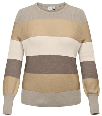 ONLY Carmakoma dam Carnew Daria L/S randig tröja KNT, Fjädergrå, XL