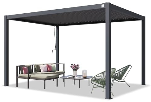 PRIMEYARD Pérgola 3x4 m Postes de Aluminio con Techo de Lamas de Acero pabellón de jardín Antracita