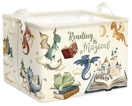 HUUMONSS Grande Cesta Porta Biancheria Dinosauri Carini Pieghevole Cestini Portaoggetti Giocattoli Vestiti per Bambino Cesta Indumenti Sporchi per Bagno,Libri magici,36L