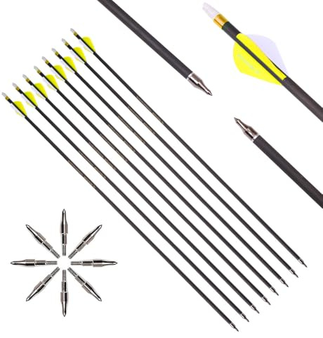 PHILOCS 6pcs 30-Pouces 600-Spine Flèche Pointe Amovible Flèche de Ciblage Flèche de Chasse Flèche de Sport 2 Plume en Plastique Flèches en Carbone pour Arc Recurve Arc à Poulies Tir à l’Arc Jaune