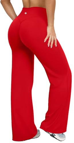OQQ Yoga Pants Women High Waist Stretch Casual Soft Straight Leg Bottoms Red Long