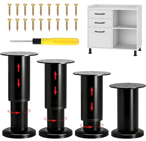 AWBEOT 4 Pezzi Piedini per Mobili Regolabili in Altezza 8-12 cm Piedini Regolabili per Mobili Nero Gambe per Mobili in Metallo per Letto Rete a Doghe Divano
