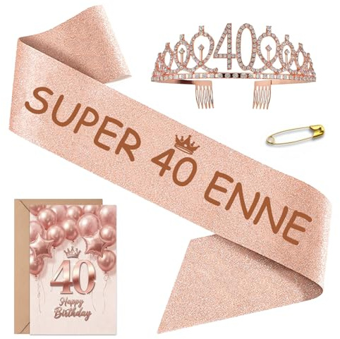 Regalo donna 40 anni, Fascia Compleanno Donna Corona Compleanno Personalizzata con Biglietto, Idee Regalo e Decorazione per Donna, 40 anni compleanno donna(Compleanno-40th)