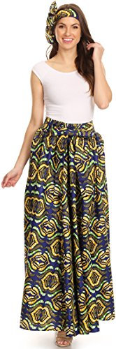 Sakkas 16317 - Asma Convertible Traditionelle Wachsdruck verstellbaren Riemen Maxirock | Kleid - 1136- BlueYellow - OS