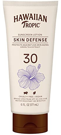 Hawaiian Tropic Skin Defense Sunscreen Lotion SPF 30, 6oz | With Green Tea Extract, Body Lotion, Oxybenzone Free