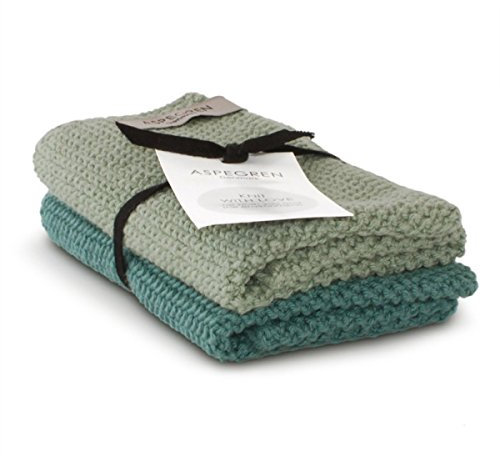Aspegren Dänemark - 2er Set gestrickte Spüllappen - SOLID Mint 26 x26 cm