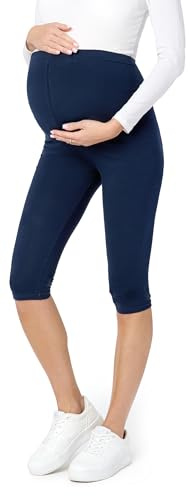 Be Mammy Leggins Premamá 3/4 para mujer embarazada Mallas capri maternidad Leggings pirata lactancia Ropa deportiva Embarazo BE20-229 (Azul Marino, M)