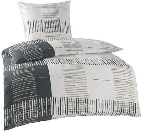 BaSaTex Seersucker Bettwäsche Baumwolle Set 4teilig 135x200 + 80x80 cm Kissenbezug | Öko-Tex Zertifiziert | Bettgarnitur mit Struktur | Design Elias
