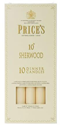 Price's - 10 Sherwood Dinner Candles - 10 Pack - Ivory - Solid Colour - Up to 9 Hour Burn Time - Smokeless - Unscented - Non-Drip - Multi-Purpose