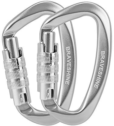BRAVESHINE 2 Pack Carabiner Clip Heavy Duty, 12KN Auto Locking Carabiner, Twist Lock Carabiners Keyring, D Clips Hook for Hiking, Camping, Hammock, Dog Lead, Swing