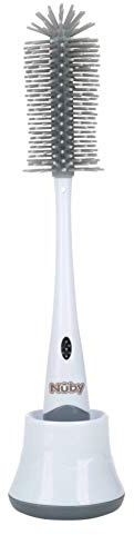 Nuby NV03005 flaskborste 2-i-1 rengöringsborste för flaskor och sugare, med hygienstandarder, vit, 100 g