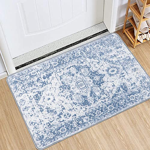 Famibay Hallway Runner Non Slip Runner Rugs for Hallway 60x90cm Washable Blue Vintage Kitchen Hall Carpet Floor Rugs for Entryways Bedroom Laundry