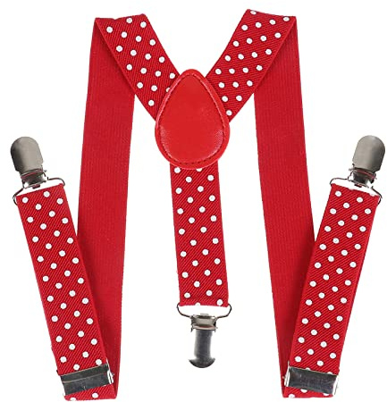 NiceYnn Baby Kids Braces Polka Dot for Boys Girls 1-9 Years Retro Suspender | Stretch Elastic Webbing, Firm Metal Clips, Adjustable Length, 2.3cm Y-Back Clip On Suspenders for Wedding Formal Events