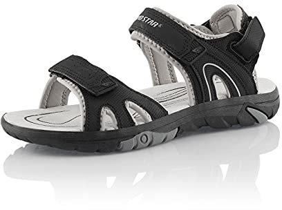 Fusskleidung® Damen Herren Trekkingsandalen leichte Sommer Sandalen robuste Profilsohle Schwarz Schwarz EU 39