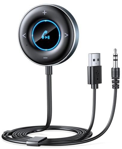 Rolgno Aux Bluetooth Adapter Auto, [Plug & Play] Bluetooth 5.3 Empfänger Klinke 3.5mm, Freisprechanrufe, Dualverbindung, Hi-Fi Musik, für Heim-Stereo, Auto Lautsprecher, Kabelgebundene Kopfhörer