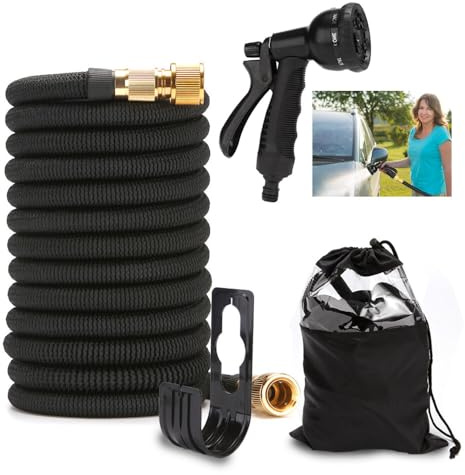 XPJBKC Tubo Acqua Giardino, 15m/50ft Tubo Estensibile da Giardino con 8 Tipi di Getto, Tubo Irrigazione Estensibile con Connettori in Ottone Massiccio, Tubo Giardino per Irrigazione Giardinaggio