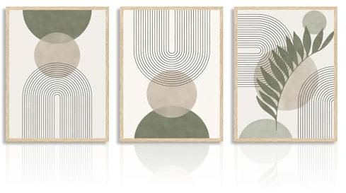Dazzlewall Boho Abstrakte Kunstdrucke Poster Salbei Grün Und Beige, Minimalistische Geometrische Wandbilder für Schlafzimmer Wohnzimmer 30X40 cm Ohne Rahmen 3er Set
