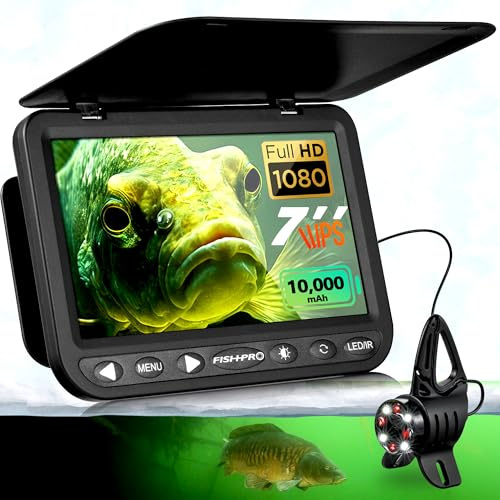 [Actualización FishPRO 2026] Cámara de pesca subacuática n.º 1 HD 1080P de 7 pulgadas IPS con 10,000 mAh (fácil de usar) cámara de pesca en hielo bajo el agua, cámara buscadora de peces para pesca en