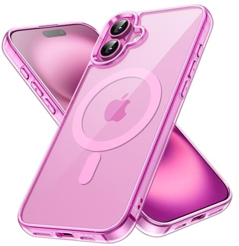 JETech Magnetic Case for iPhone 16 6.1-Inch Compatible with MagSafe, Shockproof Phone Bumper Cover, Anti-Scratch Clear Back (Pink)