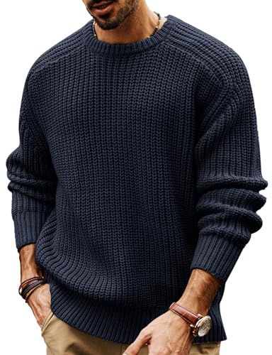 PJ PAUL JONES Men's Jumpers Crew Neck Chunky Knit Jumper Winter Sweater | Thick Sweater | Soft Touch | Casual Jumpers | Winter Warm
