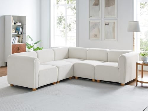 VANOMi Oversized Modular Sectional Sofa, V-Shaped Corner Sectional Couch for Living Room, 5 Seats Modular Sofa, Cream White
