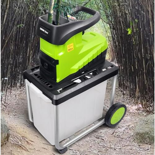 Cippatrice elettrica per legno da 2800 W, trituratore portatile per rami da giardino, 5000 giri/min, taglio diretto da 45 mm, con contenitore di raccolta da 60 litri, trituratore per foglie rimovibile