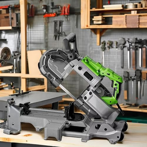 Sega a nastro da 1100 W per tagliare il metallo con base rimovibile, con lama di ricambio,angolo di taglio regolabile da 0 a 90°,regolazione della velocità,per lavori di taglio di legno/vetro/carne