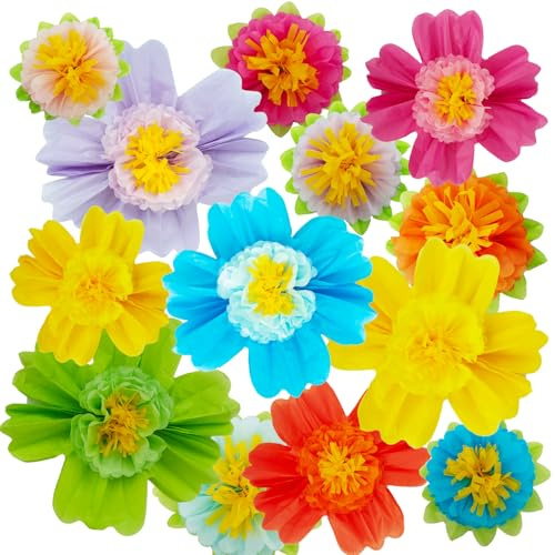 20 Giant Rainbow Tissue Paper Flowers Set, Large Mexican Fiesta Party Flowers for Wedding, Birthday Party Backdrop, Festival Decorations (12 Pieces 2 Sizes)