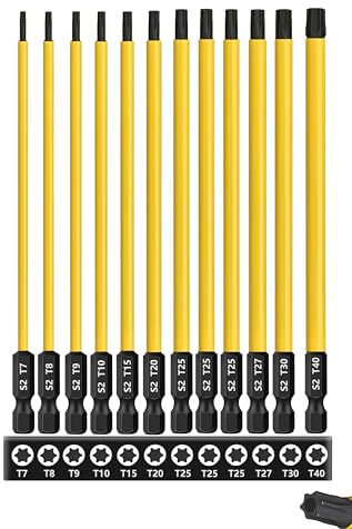 Saipor 12 stycken 150 mm torx skruvmejselset, magnetisk torx borr 1/4 tum sexkantsskaft stjärnhuvud skruvdragarset S2 stål elektriska långa bitar uppsättning verktyg T7-T40