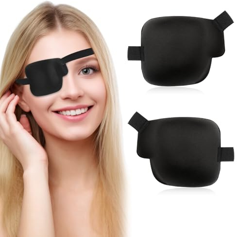 Larrel 2 stycken 3D-ögonklaff, 9,7 x 7,9 cm justerbar ögonmask med kardborreband svart enstaka ögonklaff av polyester för vuxna och barn (vänster + rektangel)