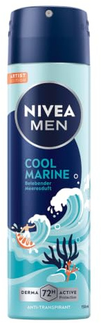 NIVEA MEN Cool Marine Artist Edition Deo Spray, Deodorant für 72h Anti-Transpirant-Schutz gegen Schweiß und Geruch, Deospray mit erfrischendem Duft (150 ml)