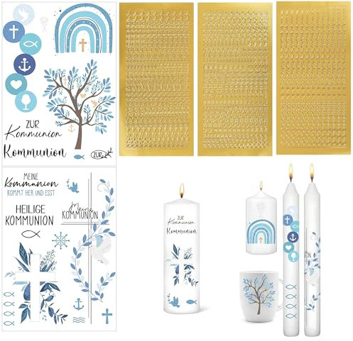 Yeliuxi Adesivo per candele per cresima, per tatuaggi, comunione, comunione, per candele, fai da te, per cresima, comunione o battesimo