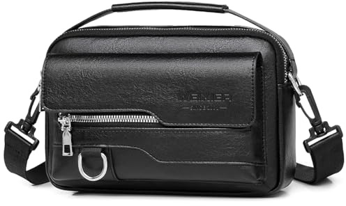 A-QMZL Sacs Bandoulière homme,Sacoche Bandouliere Cuir Petite Sac à Bandoulière vintage Shoulder Bag Crossbody Business Sacs Étanche Convient pour loisirs, travail,voyages (noir)