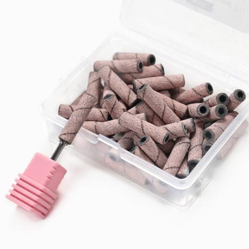 KEQAR 50 Capuchones de Lijado Ultra Finos para Uñas de Gel, Accesorios para Torno de Uñas con 1 Mandril, Fresas Profesionales para Uñas, Bandas de Lijado para Esmalte y Manicura (#240)