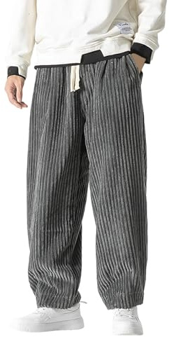 Pantaloni di Velluto Uomo, Baggy Kirakuco Pantalonis Giapponesi, Caldi Comodi invernale Pantalone, Modello con Vita Elasticizzata e Cordino,Taglio Largo e Dritto, Stile Streetwear Sportivo, con Tasche