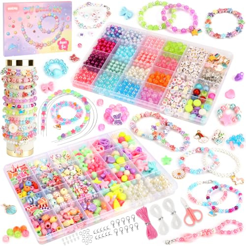 2 Boîtes Kit Perles pour Bracelet Enfant, DIY Bijoux Fille Cadeau dès 5 Ans