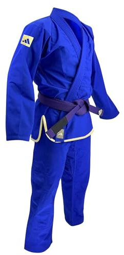 adidas BJJ Uniform - Lightweight 265g Ripstop Polycotton Brazilian Jiu Jitsu Gi, Drawstring Trousers with Reinforced Knee Padding - for BJJ Training and Competition - Response - Blue, A3
