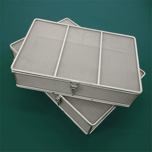 Heavy Duty 304 Striliseringskorg I Rostfritt Stål Med Lock, Perforerad Medicinsk Instrument Bricka Mesh Bin För Sjuk Lab Autoklav Bearbetning, 50 X 20 X 15 Cm