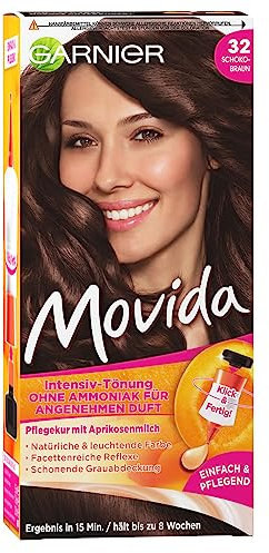 Garnier Tönung Pflege-Creme, Haarcoloration-Set, Intensiv-Tönung Haarfarbe, für leuchtende Farben, auch für graues Haar, ohne Ammoniak, Movida, 32 Schokobraun, 3er Pack