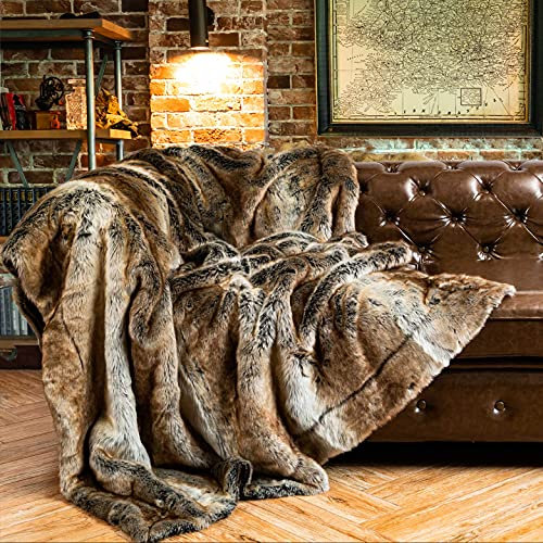 BATTILO HOME Faux Fur Throw Blanket Large Brown 150x200cm Luxury Fuzzy Warm Cozy Fluffy Fur Blanket for Bed, Sofa, Couch Home Decor