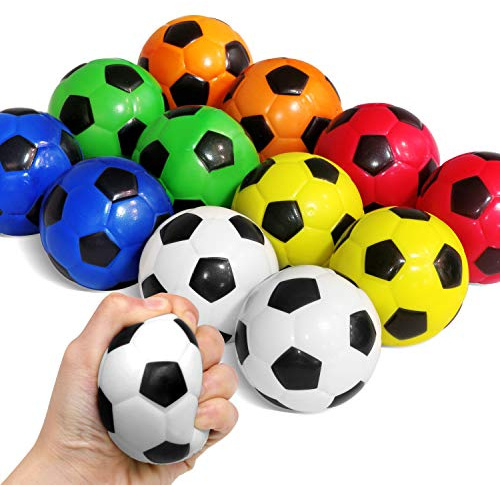 Novelty Place Squeezable Stress Soccers Assorted Colors - Excellent Anti-Stress Balls for Tension Relief - Relaxation Gadgets, Fidget Toys, Party Favors, Carnival Prizes(12 Pack & 6 Colors)