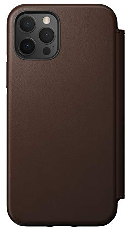 NOMAD Rugged Folio Wallet Phone Case for iPhone 12 Pro - MagSafe Compatible, 10ft. Drop Protection, Horween Leather - Rustic Brown