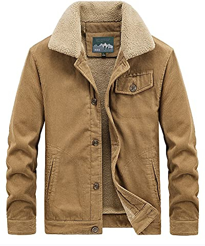 Oralidera Homme Sherpa Blouson Velours côtelé Sherpa Trucker Veste Intérieur Epais Automne Chaud Coupe Vent Bomber Veste Blouson Chaud à Col Sherpa à Boutons