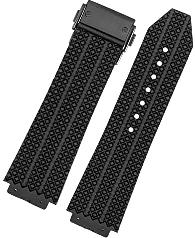 CZKE Watch Band för Hublot Big Bang Silicone 25 * 19mm Vattentät Män Klockrem Kedjeklocka Tillbehör Gummi Klocka Armbandskedja (Color : Particlesblackblack, Size : 25-19mm)