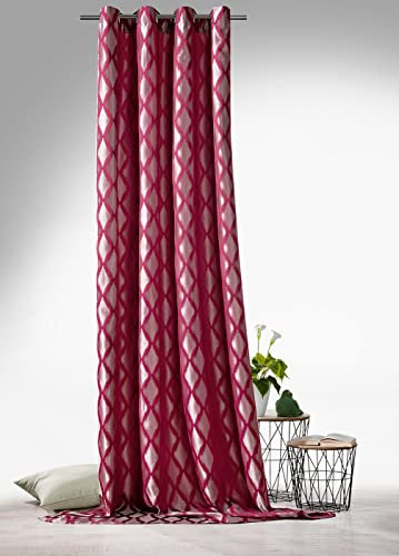 heimtexland ® Ösenschal Deko Vorhang Raute Jacquard Dekoschal Gardine HxB 245x140 Blickdicht Typ796 Rot